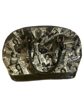 Michelle Obama Handbag Purse Black & White Magazine Print Monochrome Baguette